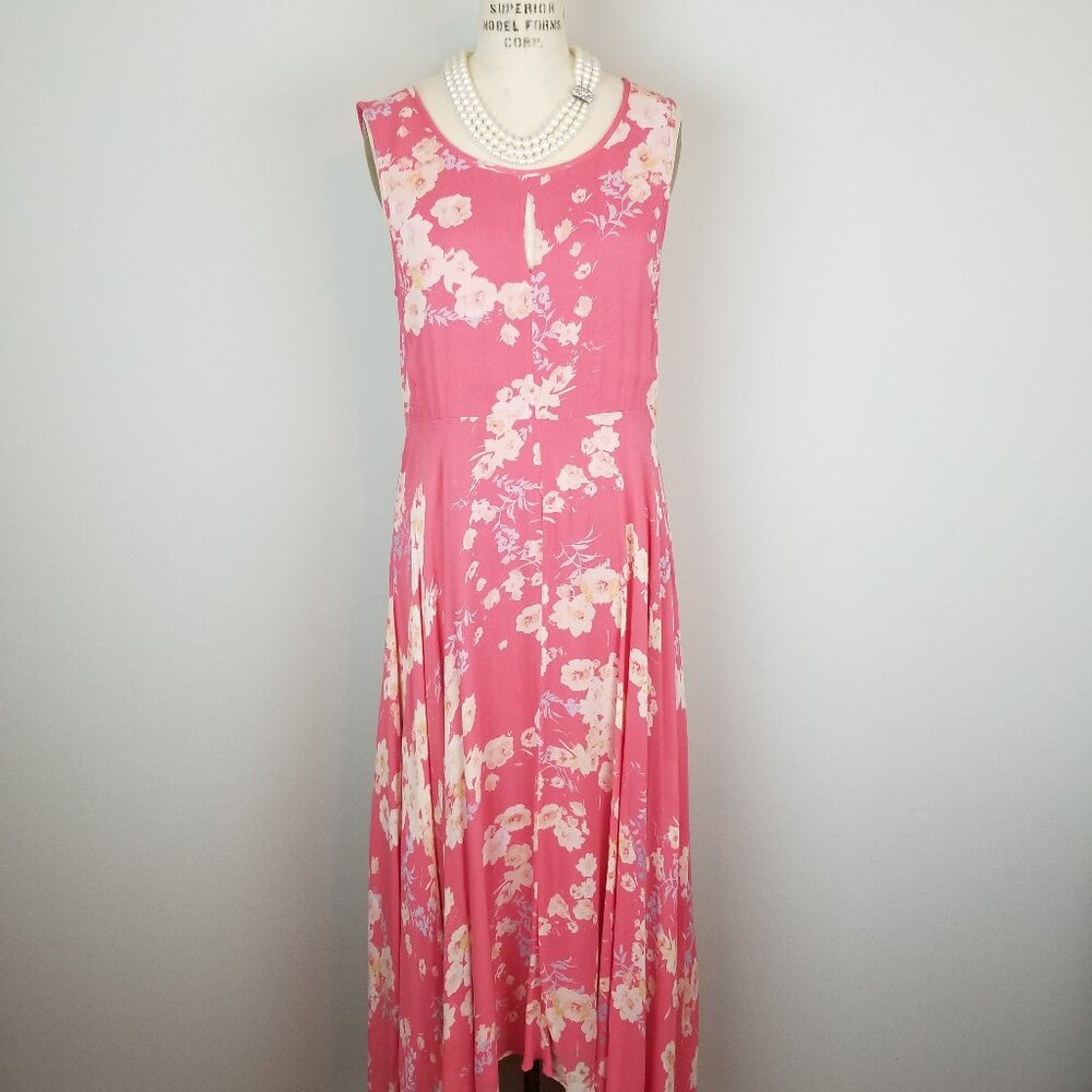 Sundance Romantic Coral Pink Flowy Floral Maxi Dress Keyhole Front Ladies Size 8